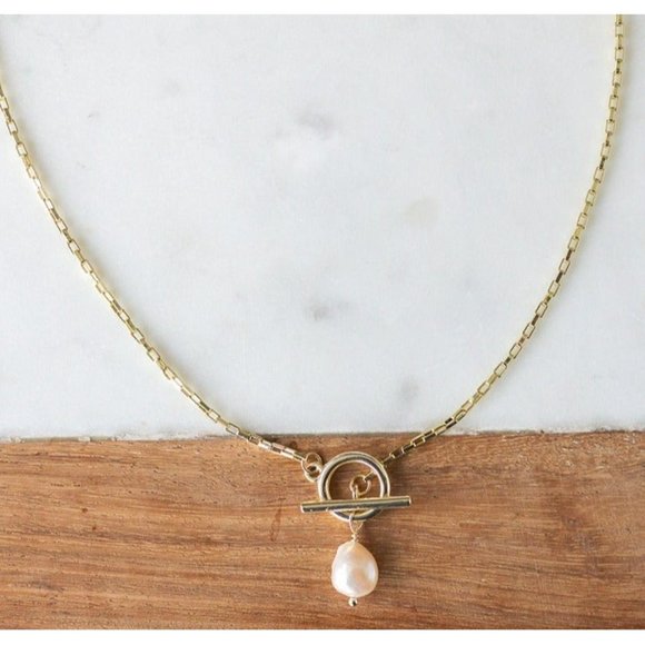 Waterproof Gold Toggle Necklace with Baroque Pearl Gold Chain Necklace Pearl - Picture 6 of 9